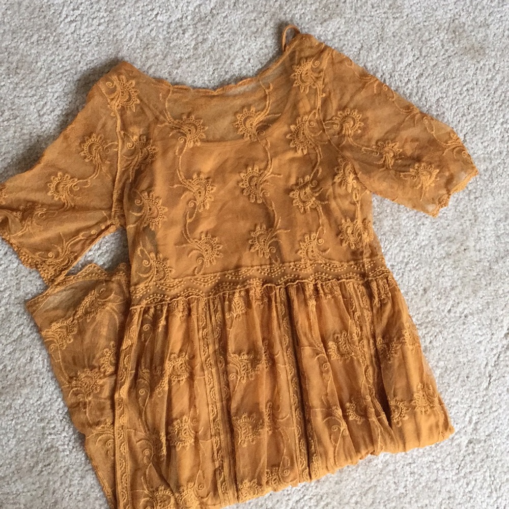 Lace Mustard Midi Dress